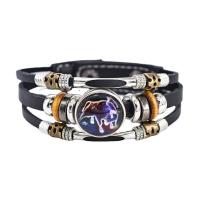 Cuero sintético Pulsera, con Vidrio, multicapa & unisexo & diferentes estilos para la opción & luminoso, Negro, 210mm, Vendido por UD