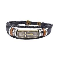 Cuero de vaca Pulsera, con aleación de zinc, hecho a mano, multicapa & pulsera trenzada & para hombre, Negro, 220mm, Vendido por UD