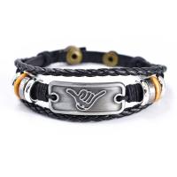 Cuero Pulsera, con aleación de zinc, chapado, multicapa & pulsera trenzada & unisexo, Negro, 220mm, Vendido por UD