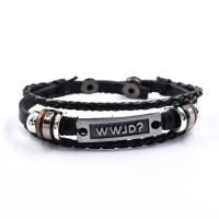 Cuero Pulsera, con aleación de zinc, hecho a mano, multicapa & pulsera trenzada & para hombre, Negro, 220mm, Vendido por UD