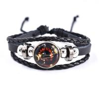 Cuero sintético Pulsera, con Vidrio, hecho a mano, Ajustable & multicapa & pulsera trenzada & unisexo, Negro, 180mm, Vendido por UD