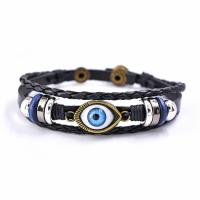 Mal pulsera ojo, Cuero de vaca, con aleación de zinc, hecho a mano, multicapa & pulsera trenzada & unisexo, Negro, 220mm, Vendido por UD