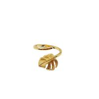 Brass Cuff Finger Ring, Leaf, real gold plated, adjustable & for woman, US Ring 