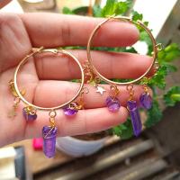 Huggie Hoop Drop Earring, Amethyst, with Zinc Alloy, fashion jewelry & for woman 