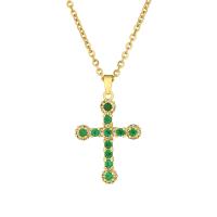 Collier en laiton cubique Zircon Micro Pave, avec 304 chaîne en acier inoxydable, croix, Plaqué d'or 18K, bijoux de mode & pavé de micro zircon & pour femme, plus de couleurs à choisir cm, Vendu par PC