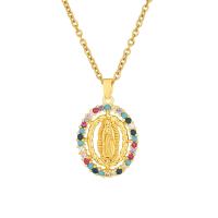 Collier en laiton cubique Zircon Micro Pave, avec 304 chaîne en acier inoxydable, Plaqué d'or 18K, bijoux de mode & pavé de micro zircon & pour femme, plus de couleurs à choisir cm, Vendu par PC