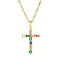 Collier en laiton cubique Zircon Micro Pave, avec 304 chaîne en acier inoxydable, croix, Plaqué d'or 18K, bijoux de mode & pavé de micro zircon & pour femme, plus de couleurs à choisir cm, Vendu par PC