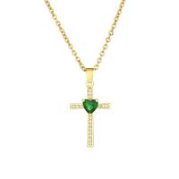 Collier en laiton cubique Zircon Micro Pave, avec 304 chaîne en acier inoxydable, croix, Plaqué d'or 18K, bijoux de mode & pavé de micro zircon & pour femme, plus de couleurs à choisir cm, Vendu par PC