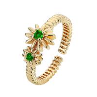 Cubic Zirconia Micro Pave Brass Finger Ring, Flower, gold color plated, Adjustable & micro pave cubic zirconia & for woman 8.5mm, Inner Approx 22mm 