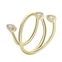 Brass Cuff Finger Ring, Teardrop, gold color plated, Adjustable & micro pave cubic zirconia & for woman, clear, 22mm, Inner Approx 22mm 