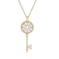 Collier en laiton cubique Zircon Micro Pave, avec 5cm chaînes de rallonge, clé, Placage, pavé de micro zircon & pour femme, plus de couleurs à choisir Environ 45 cm, Vendu par PC