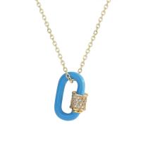 Collier en laiton cubique Zircon Micro Pave, avec 5cm chaînes de rallonge, Placage de couleur d'or, pavé de micro zircon & pour femme & émail, plus de couleurs à choisir Environ 45 cm, Vendu par PC