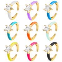 Cubic Zirconia Micro Pave Brass Finger Ring, Star, gold color plated, Adjustable & Unisex & micro pave cubic zirconia & enamel 10mm, Inner Approx 23mm 