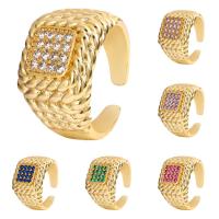 Cubic Zirconia Micro Pave Brass Finger Ring, Square, gold color plated, Adjustable & micro pave cubic zirconia & for woman 14mm, Inner Approx 23mm 