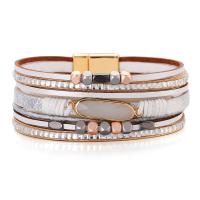 PU Leather Cord Bracelets, with Zinc Alloy, gold color plated, multilayer & Bohemian style & with magnetic & for woman .28 Inch 