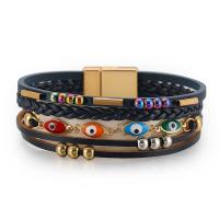 PU Leather Cord Bracelets, plated, multilayer & with magnetic & for woman & enamel .44 Inch 