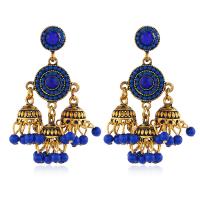 Moda flecos pendientes, aleación de zinc, con Plástico, chapado en color dorado antiguo, Joyería & para mujer & con diamantes de imitación, más colores para la opción, 35x53mm, Vendido por Par