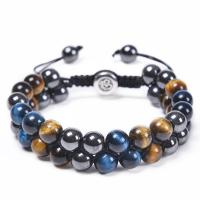 Edelstein Woven Ball Armbänder, Tigerauge, mit Schwarz+Magnet+Stein, rund, Doppelschicht & Modeschmuck & einstellbar & verschiedene Größen vorhanden & für den Menschen, gemischte Farben, Länge:7-11.8 ZollInch, verkauft von PC