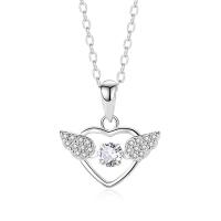 Zircon cubique Micro Pave collier en argent sterling, Argent sterling 925, Coeur avec des ailes, Plaqué de platine, pavé de micro zircon & pour femme & creux, couleur originale Environ 17.7 pouce, Vendu par PC