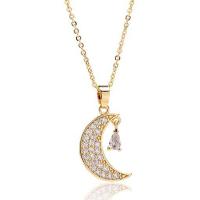 Collier en laiton cubique Zircon Micro Pave, avec 1.96inch chaînes de rallonge, lune, Plaqué d'or, chaîne ovale & pavé de micro zircon & pour femme, plus de couleurs à choisir Environ 15.7 pouce, Vendu par PC