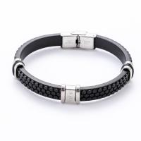 Partículas de acero Pulsera, con silicona, pulido, para hombre, Negro, 220x9mm, Vendido por UD