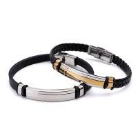 Partículas de acero Pulsera, con Cordón del PU, Recubrimiento iónico al vacío, para hombre, más colores para la opción, 220mm, longitud:aproximado 8.66 Inch, Vendido por UD