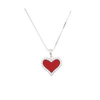 Cúbicos circón Micro pavimenta collar de plata Esterlinas, plata de ley 925, con Piedras preciosas, Corazón, chapado en color de platina, micro arcilla de zirconia cúbica & para mujer, Rojo, 12x15mm, longitud:aproximado 17.71 Inch, Vendido por UD