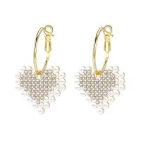 Huggie Hoop Drop Earring, Zinc Alloy, with Plastic Pearl, Heart, fashion jewelry & for woman 