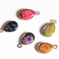 Impression Jasper Pendants, with Brass, Teardrop, gold color plated, Unisex 