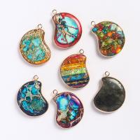 Impression Jasper Pendants, with Brass, irregular, gold color plated, Unisex 