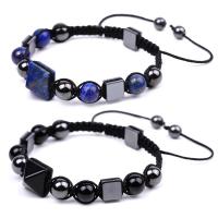 Gemstone Woven Ball Bracelets, Natural Stone, with Polyester Cord & Hematite, Pyramidal, fashion jewelry & Unisex & adjustable 8mm cm 