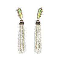 Moda flecos pendientes, Perlas plásticas, con aleación de zinc, chapado en color dorado antiguo, Joyería & para mujer, Blanco, 12x110mm, Vendido por Par