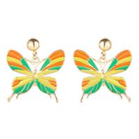 Enamel Zinc Alloy Drop Earring, Butterfly, gold color plated, fashion jewelry & for woman 