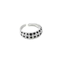 Anillo de Plata Ley, Plata de ley 925, chapado en platina real, Ajustable & para mujer & esmalte, en blanco y negro, Vendido por UD