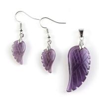 Fashion Zinc Alloy Jewelry Sets, pendant & earring, with Gemstone, Angel Wing, 2 pieces & for woman, 35*17mm,18*10mm 