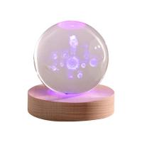 quartz clair Ornement de boule de cristal, avec bois, Rond, Éclaircissement & styles différents pour le choix & 3D, plus de couleurs à choisir, 60mm,70mm, Vendu par PC