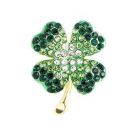 Rhinestone Zinc Alloy Brooch, with Rhinestone, Four Leaf Clover, plated, for woman 