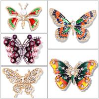 Rhinestone Zinc Alloy Brooch, with Rhinestone & Plastic Pearl, Butterfly, plated, Unisex & enamel 