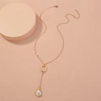 Zinc Alloy Necklace, with Plastic Pearl, Teardrop, gold color plated, fashion jewelry & for woman, golden cm 