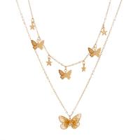 Zinc Alloy Necklace, with 5cm extender chain, Butterfly, gold color plated, Double Layer & fashion jewelry & for woman, golden cm, 50 cm 