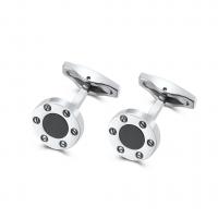 Stainless Steel Cufflink, 316L Stainless Steel, with Carbon Fibre, Round, polished, vintage & for man, original color, 14mm 