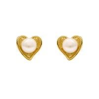 Brass Stud Earring, Heart, gold color plated, for woman 