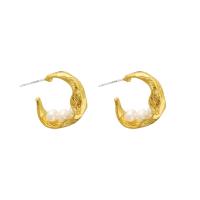 Brass Stud Earring, with Plastic Pearl, gold color plated, for woman 