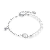 Perlen Armbänder, 304 Edelstahl, mit Natürliche kultivierte Süßwasserperlen, mit Verlängerungskettchen von 1.57inch, Vakuum-Ionen-Beschichtung, Modeschmuck & für Frau, keine, Länge:ca. 6.3 ZollInch, verkauft von PC