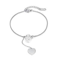 Edelstahl Charm Armband, 304 Edelstahl, mit Natürliche kultivierte Süßwasserperlen, mit Verlängerungskettchen von 1.57inch, Herz, Modeschmuck & für Frau, keine, Länge:ca. 7.09 ZollInch, verkauft von PC