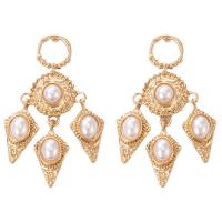 Huggie Hoop Drop Earring, Zinc Alloy, with ABS Plastic Pearl, gold color plated, fashion jewelry & for woman, golden, 60mm 