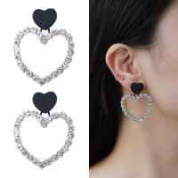 Boucle d'oreille goutte laiton strass, avec Velveteen, coeur, Placage, styles différents pour le choix & pour femme & avec strass, Vendu par PC