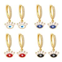 Huggie Hoop Drop Earring, Brass, Evil Eye, 18K gold plated, micro pave cubic zirconia & for woman & enamel 