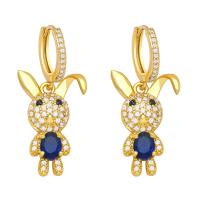 Huggie Hoop Drop Earring, Brass, Rabbit, 18K gold plated, micro pave cubic zirconia & for woman 