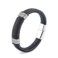 Cuero de vaca Pulsera, con Partículas de acero, Donut, pulido, Joyería & para hombre, Negro, longitud:21 cm, Vendido por UD